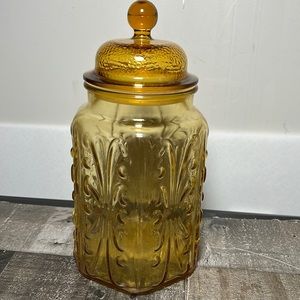 Vintage Large Amber Glass Canister with Lid that Seals